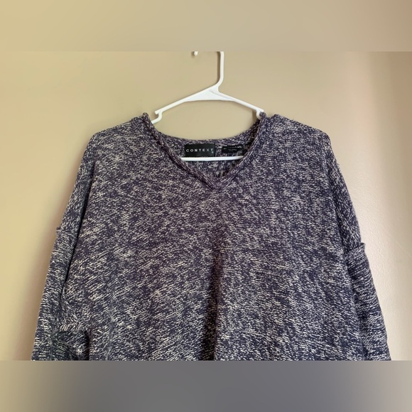 90’ vintage mens textured heathered sweater, v neck rolled collar, context XL - Picture 2 of 7